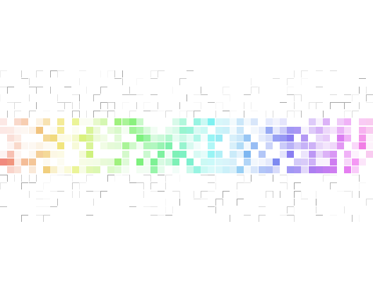 A grid of squares generated from css-doodle in full-spectrum color. It's reminiscent of a GitHub commit graph, yet evokes a fuller vision that mere contribution.