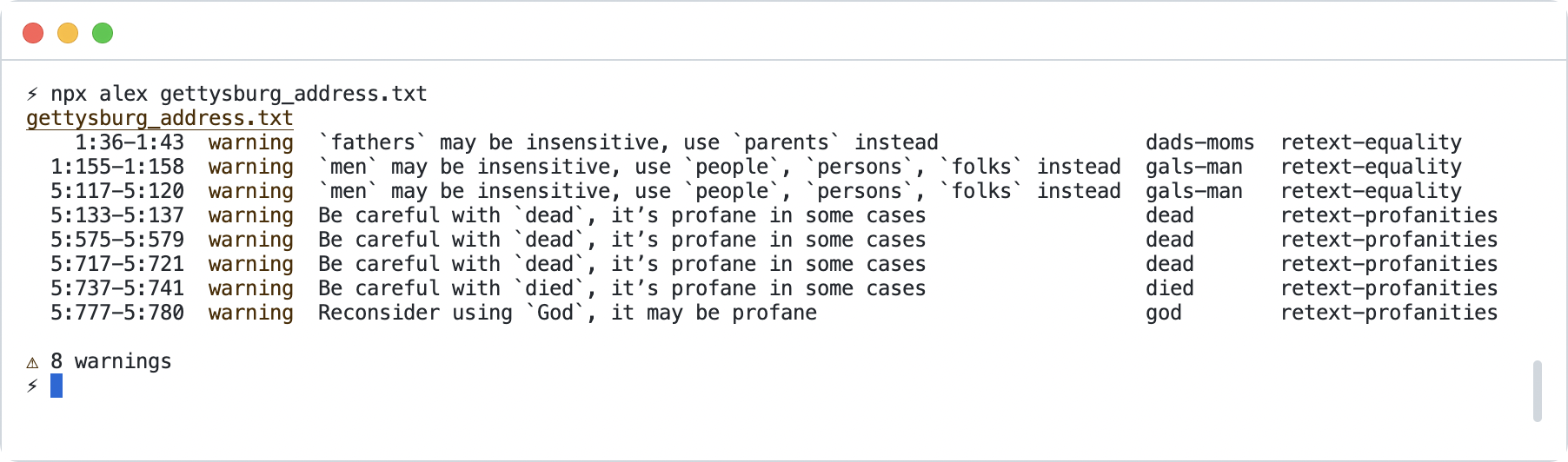 FIG 4.3: alex flags potentially insensitive and inappropriate language. 