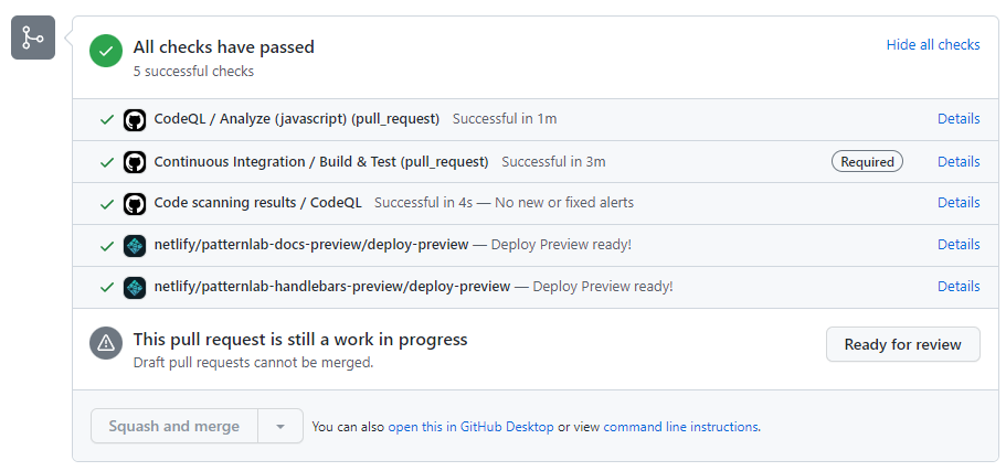 FIG 5.12: A GitHub pull request with two different deployment previews hosted on Netlify to preview project output.