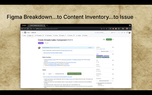 A GitHub issue illustrating the end state of the organization, available for a contributor to start working on.