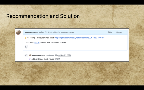 A screenshot of the best outcome, wherein I suggest something, and then follow through it with a pull request.