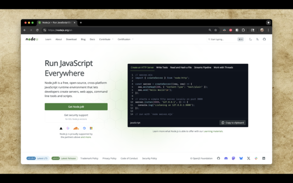 A screenshot of nodejs.org